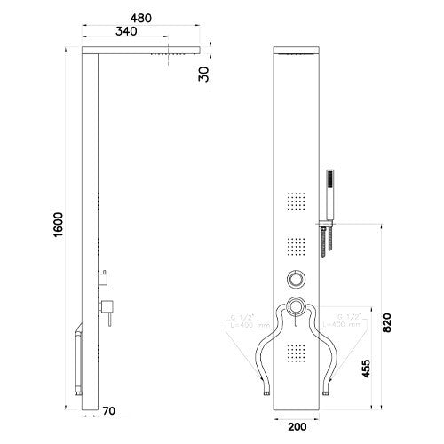 Pannello Doccia Con Miscelatore Termostatico PLUS in Acciaio INOX ASISI 304 D.X