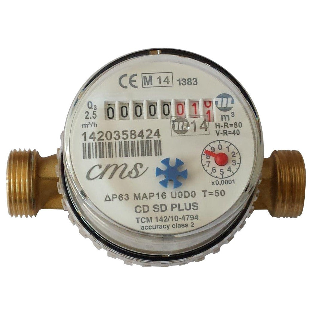 Contatore Acqua Fredda 1/2" 3/4" Super Dry Getto Unico Completo Kit Raccordi D.X