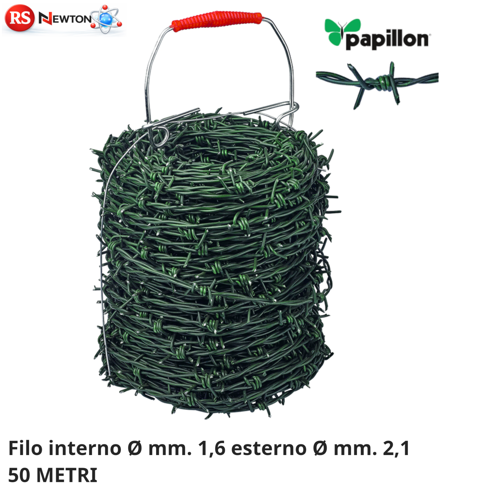 Filo Spinato Plastificato 50M Verde Ø2,1 mm Zincato PVC Recinzione Sicurezza VBS