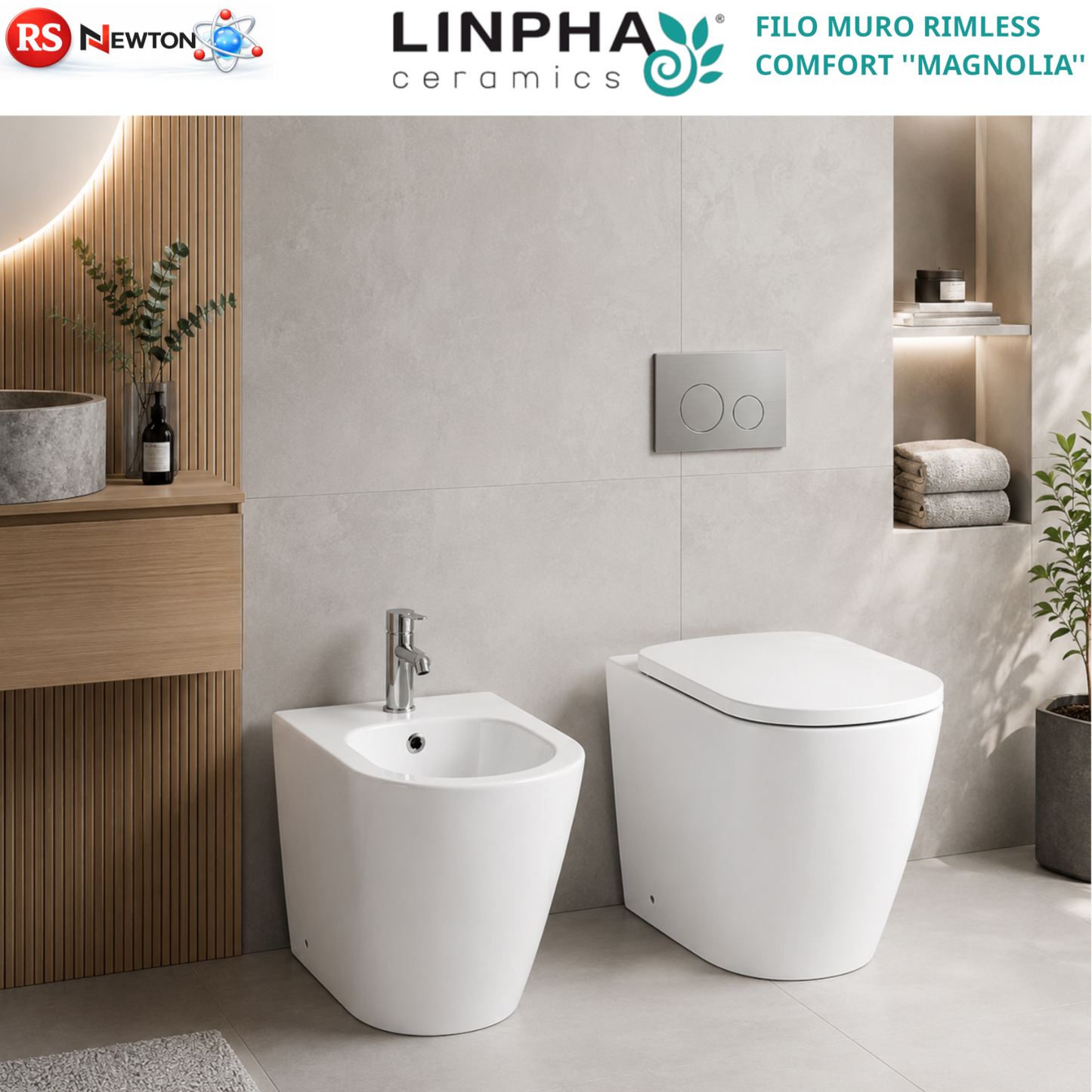 Sanitari Bagno Filo Muro LINPHA COMFORT Vaso WC Bidet H 44,5 cm CopriWater D.X