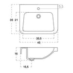 Lavabo a Parete Quadro Sospeso 36x45 cm Linpha Ceramica Bianco Bagno Moderno D.X
