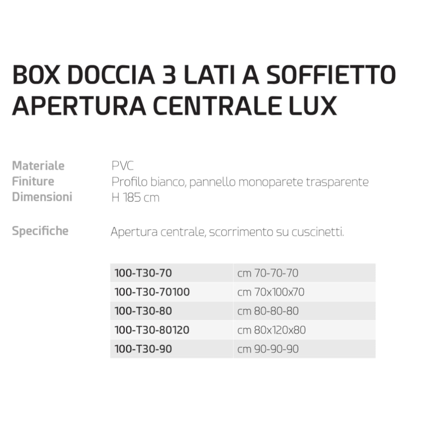 Cabina Box Doccia Quadrato PVC Apertura 3 Lati a Soffietto Chiusura Centrale D.X