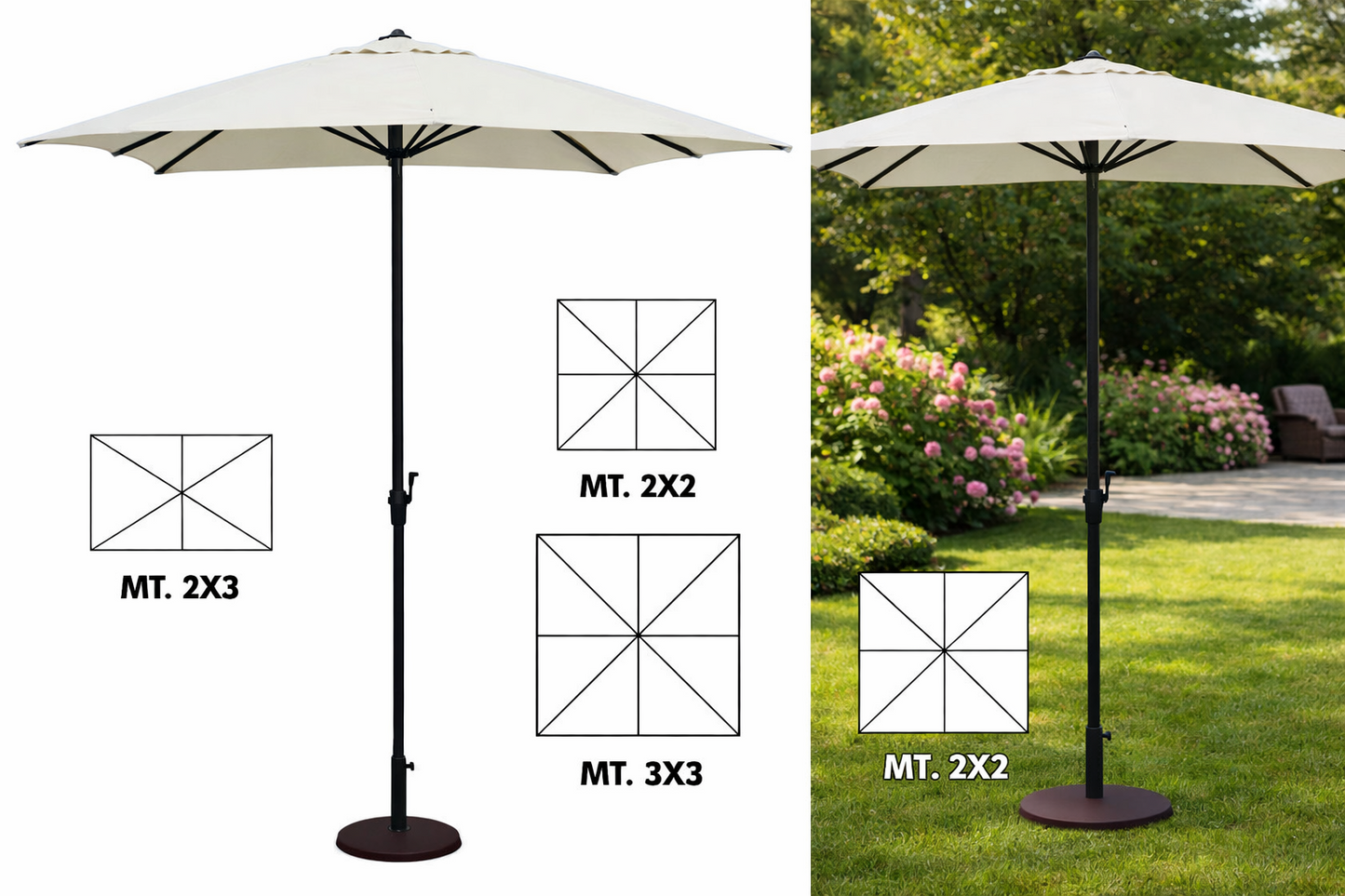 OMBRELLONE DA GIARDINO 2x2 2x3 3x3 in Metallo Con Manovella Top 160g Patio G.F