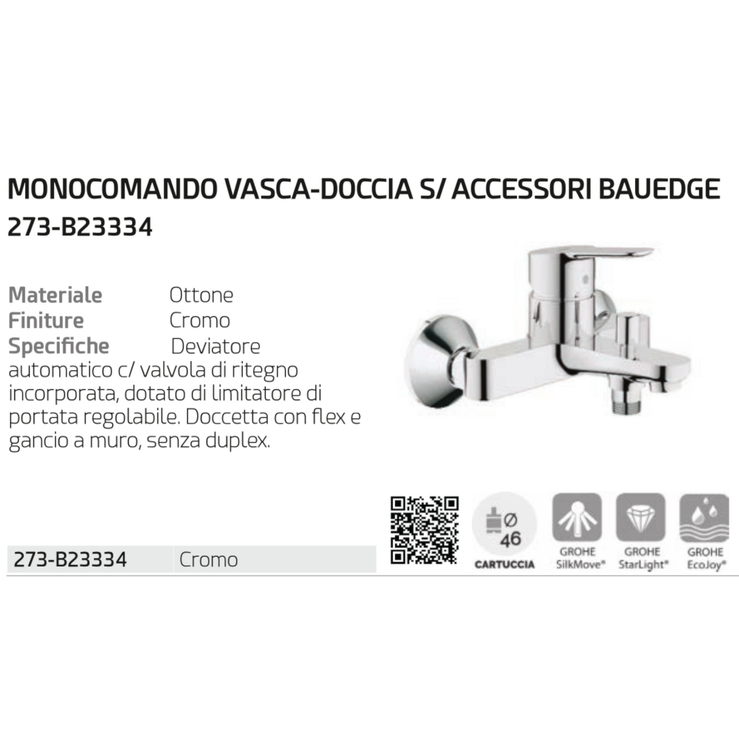 Rubinetto Miscelatore Bagno Lavabo Bidet Vasca Doccia Ottone GROHE BAUEDGE D.X
