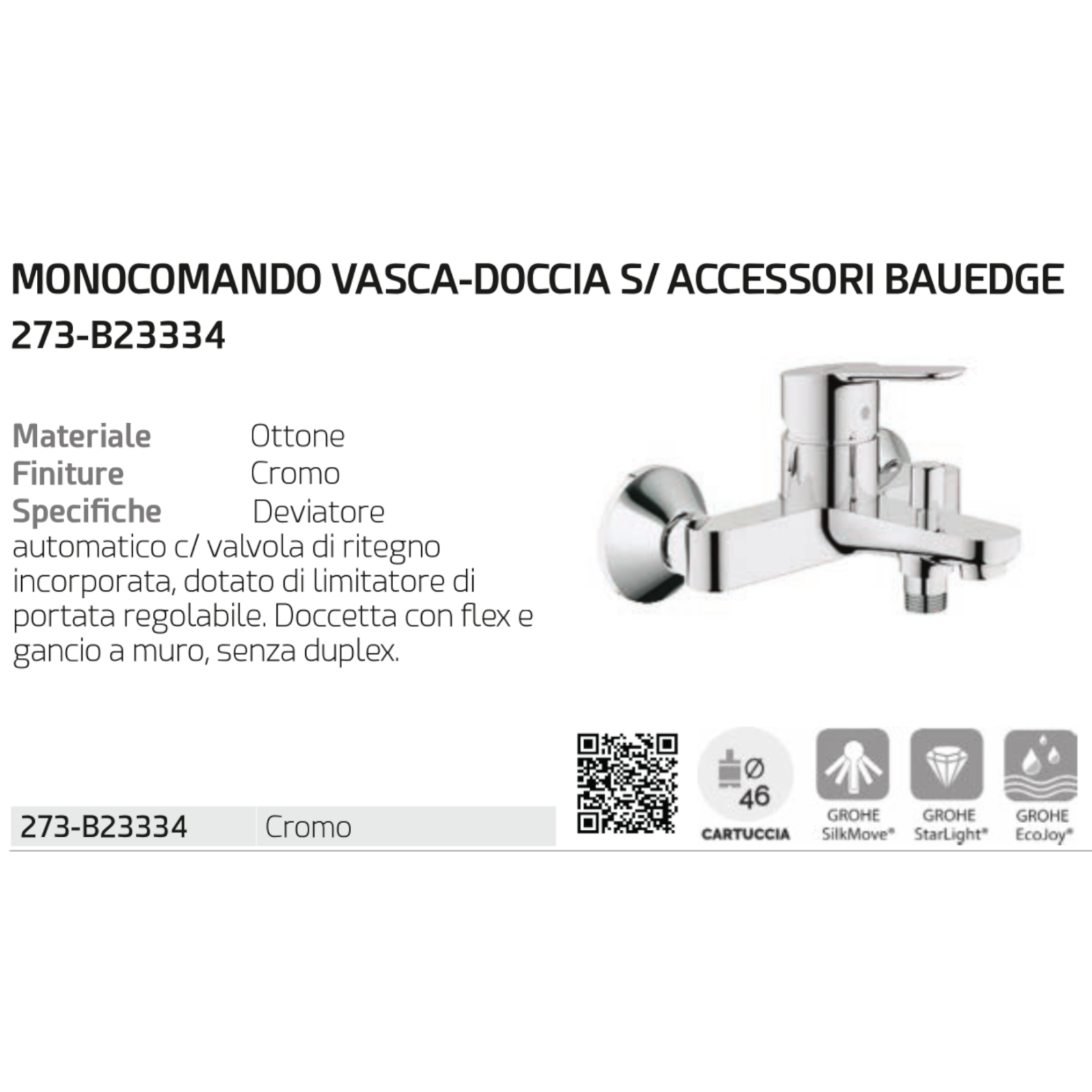 Rubinetto Miscelatore Bagno Lavabo Bidet Vasca Doccia Ottone GROHE BAUEDGE D.X