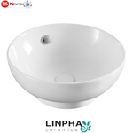 Lavabo Appoggio Bianco Ø41cm LINPHA in Ceramica con Troppo Pieno Moderno D.X