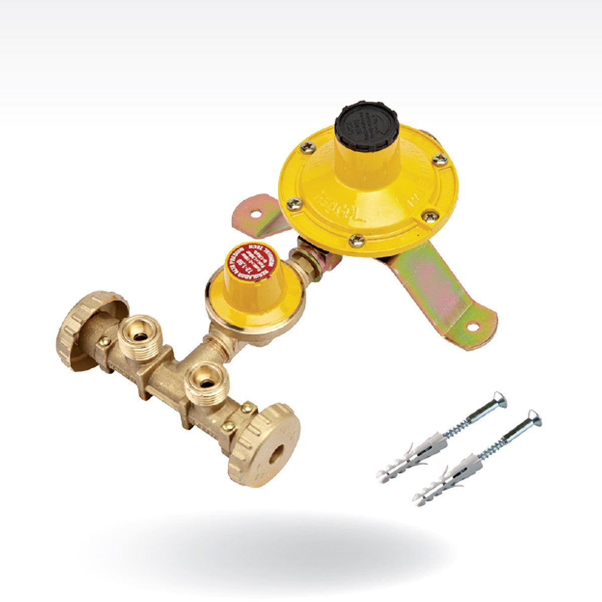 Regolatore Gas GPL 2 Bombole Doppio Stadio OTZ LPZ 4-10 Kg/h Completo Staffa D.X