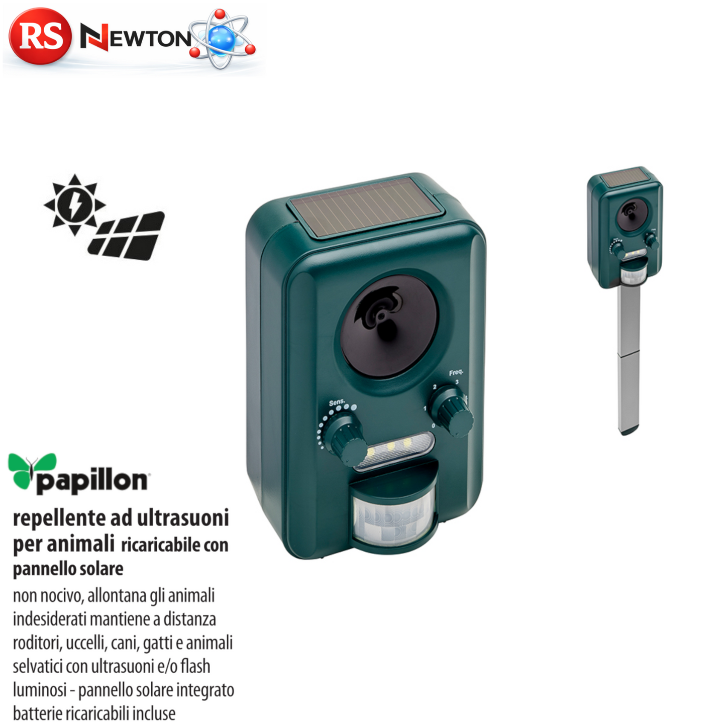Repellente ad Ultrasuoni Animali Pannello Energia Solare Da Parete Picchetto VBS