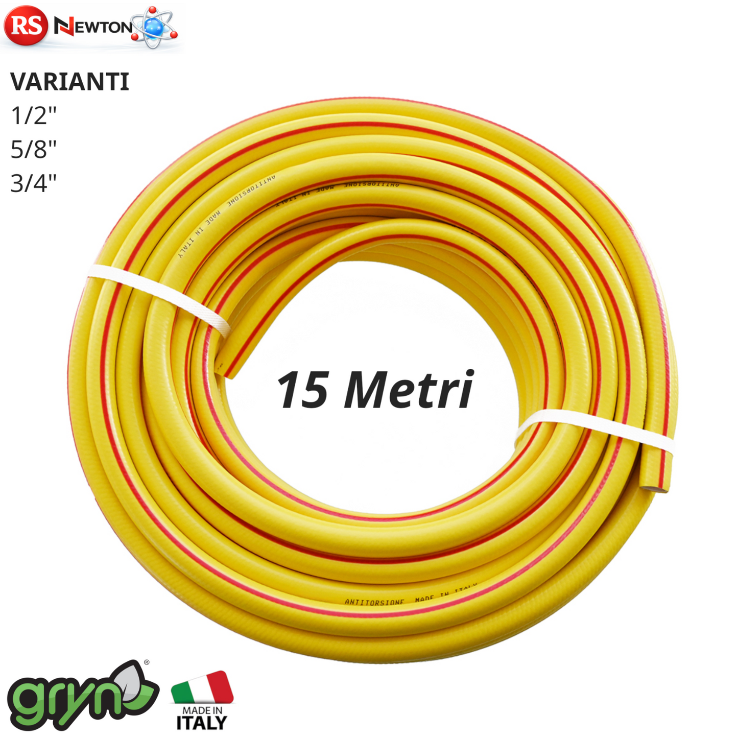 Tubo Giardino 15 Mt PVC Rinforzato Anti-torsione Acqua Potabile 1/2 5/8 3/4 D.X