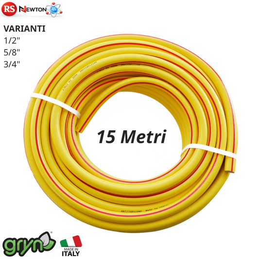 Tubo Giardino 15 Mt PVC Rinforzato Anti-torsione Acqua Potabile 1/2 5/8 3/4 D.X