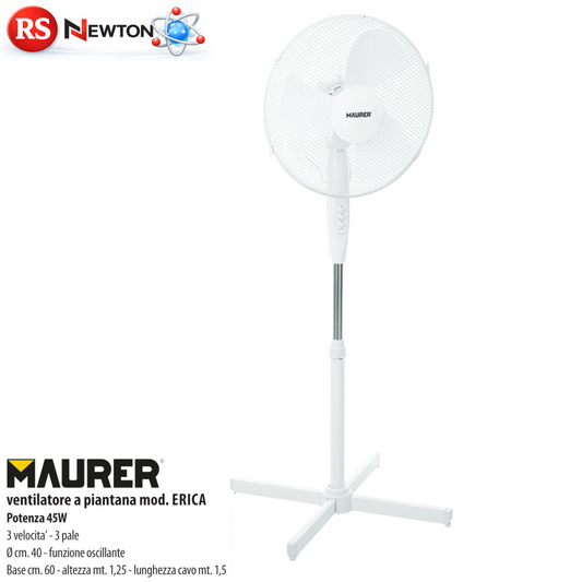 VENTILATORE A PIANTANA 40CM 45W 3 PALE OSCILLANTE SILENZIOSO CASA UFFICIO VBS