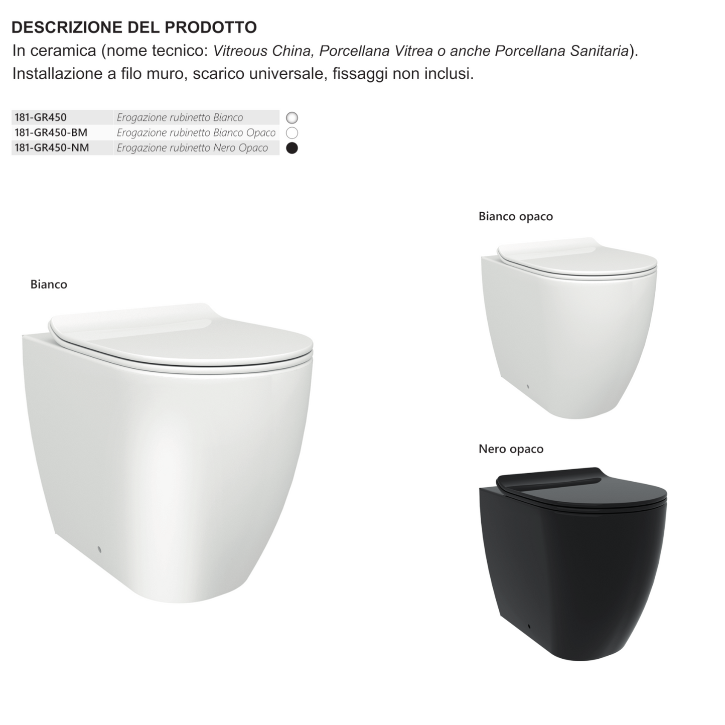 Sanitari Bagno Filo Muro LINPHA Vaso WC Bidet Sedile Soft Close Bianco Nero D.X