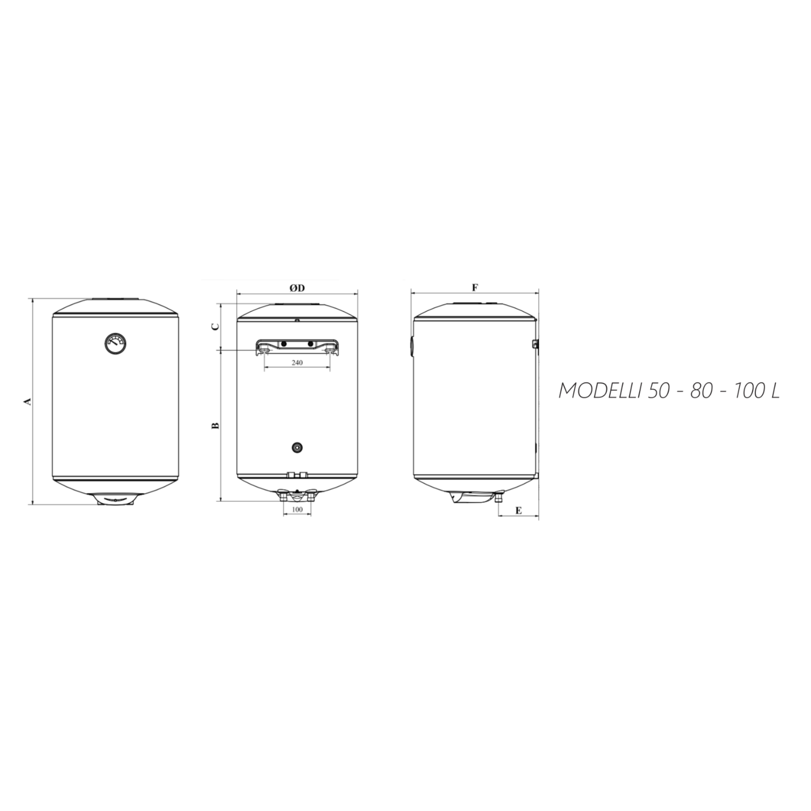 Scaldabagno Elettrico ATON 50 80 100 Litri Verticale Boiler Acqua Calda Casa D.X