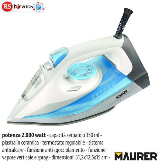 FERRO DA STIRO A VAPORE 2000W PIASTRA CERAMICA ANTICALCARE VAPORE VERTICALE VBS