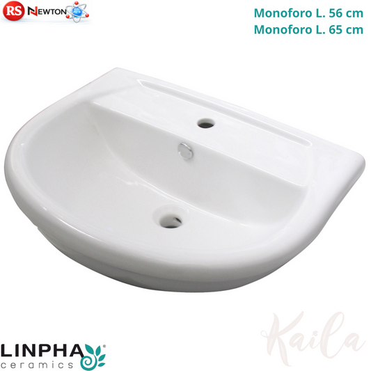 Lavabo Bagno LINPHA Kaila 56 65 cm Ceramica Monoforo Sospeso Senza Colonna D.X