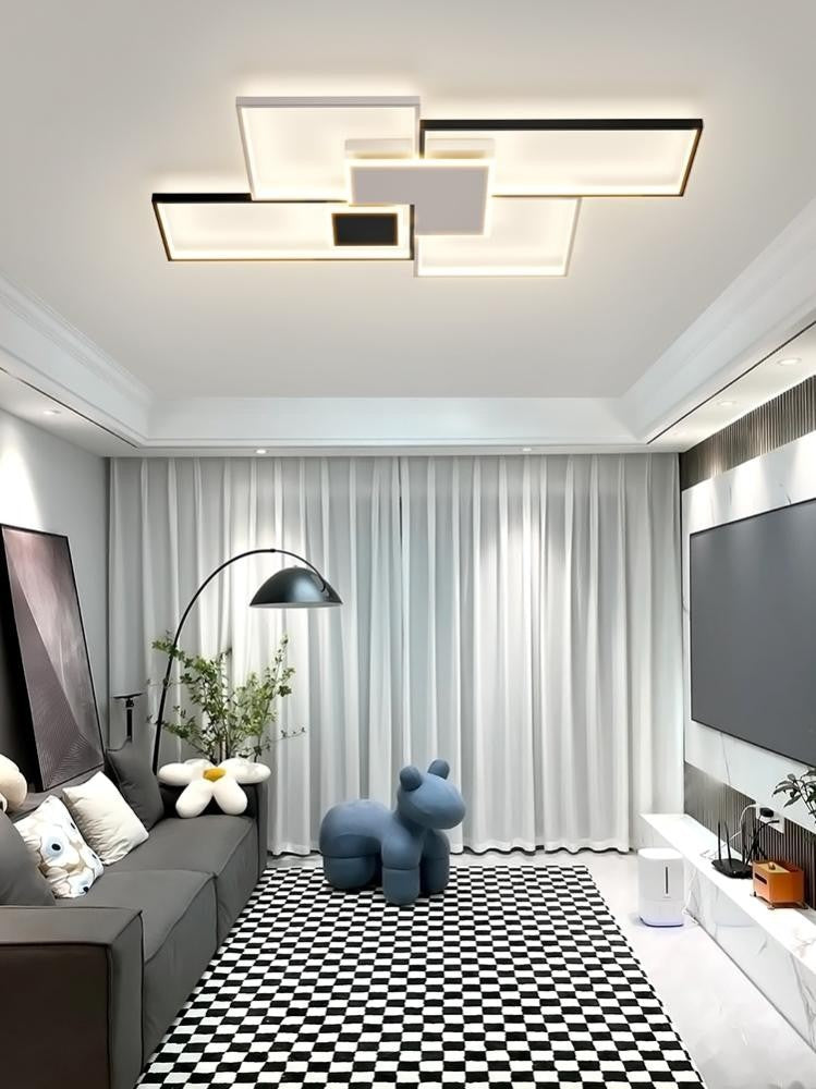Plafoniera LED Moderna 186W Dimmerabile Telecomando Lampadario Bianco Nero V.L