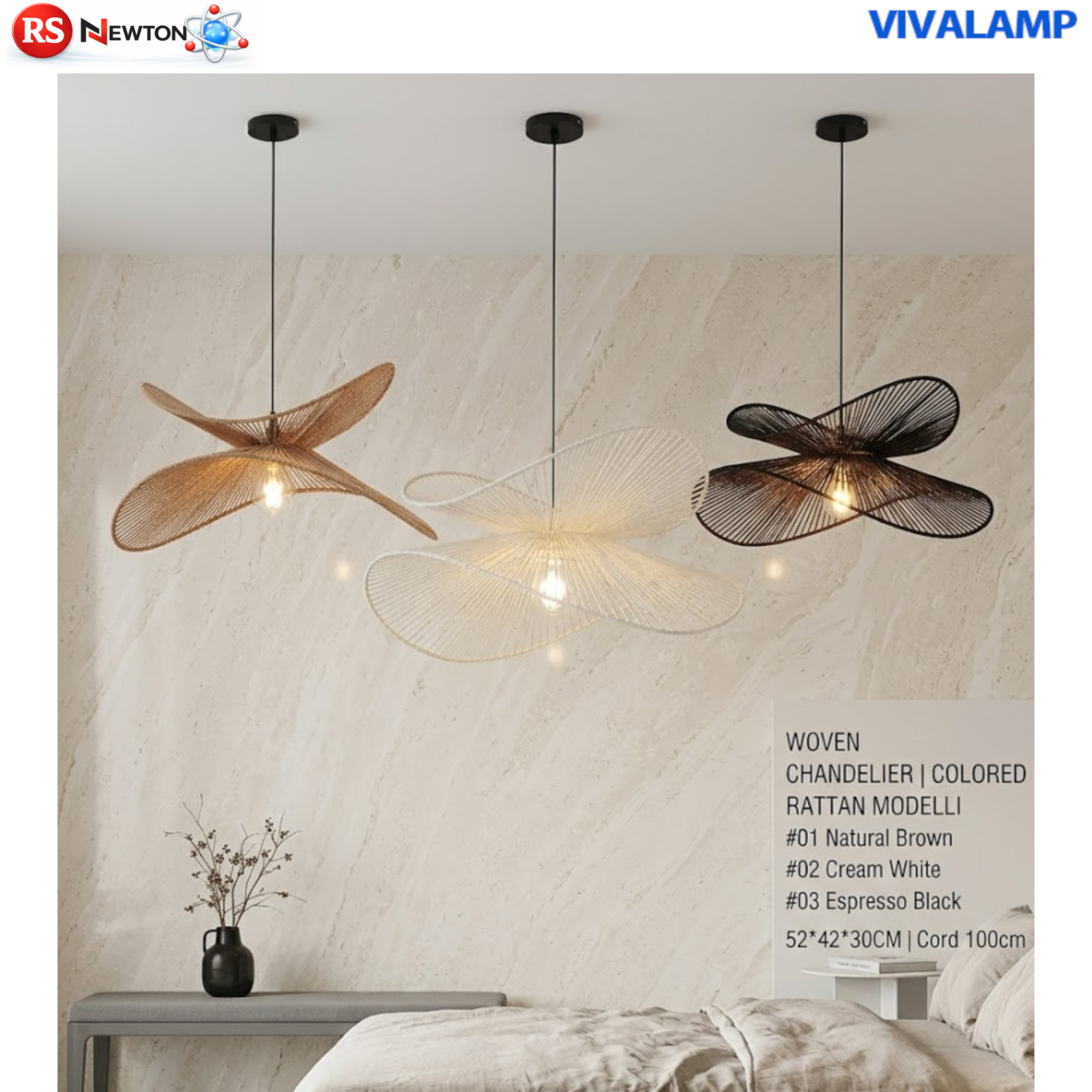 Lampadario Rattan E27 Sospensione Vintage Moderno Cavo Regolabile 52cm V.L