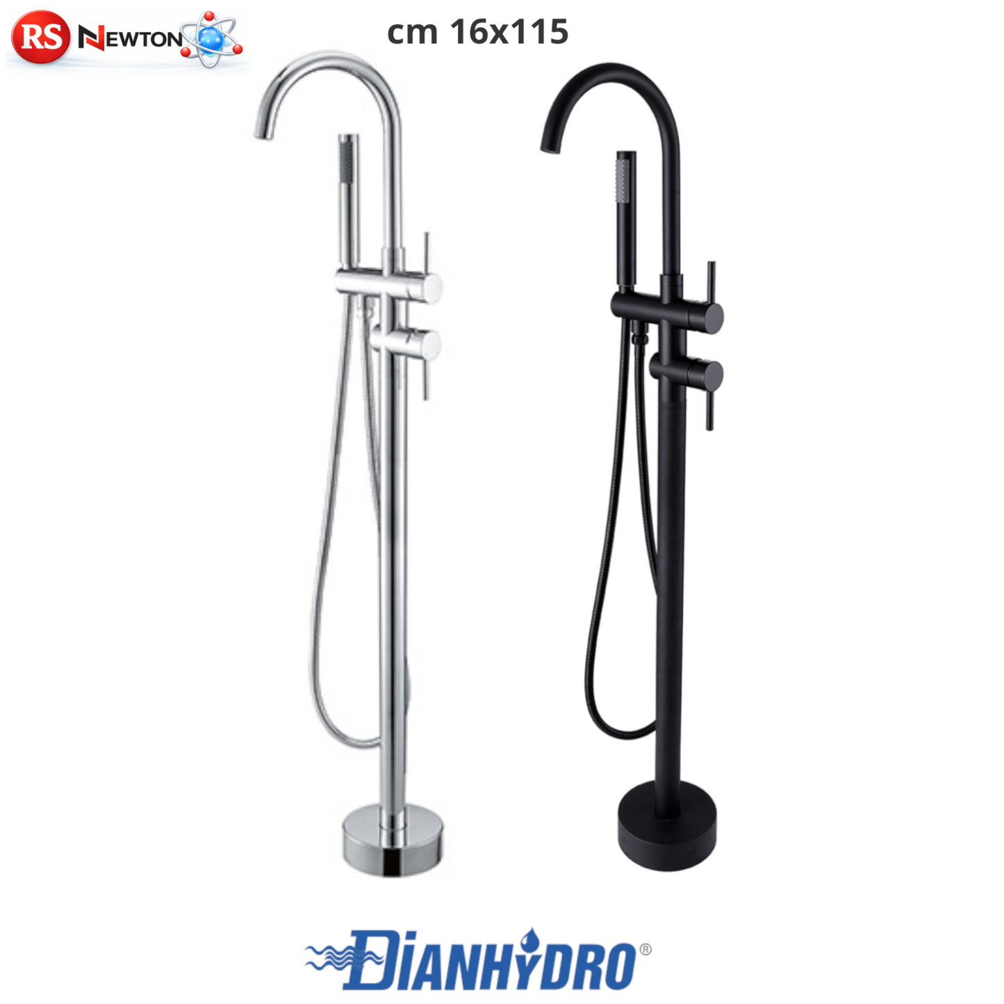 Miscelatore Vasca Da Bagno a Pavimento Moderno 115cm con Doccetta Cromo Nero D.X