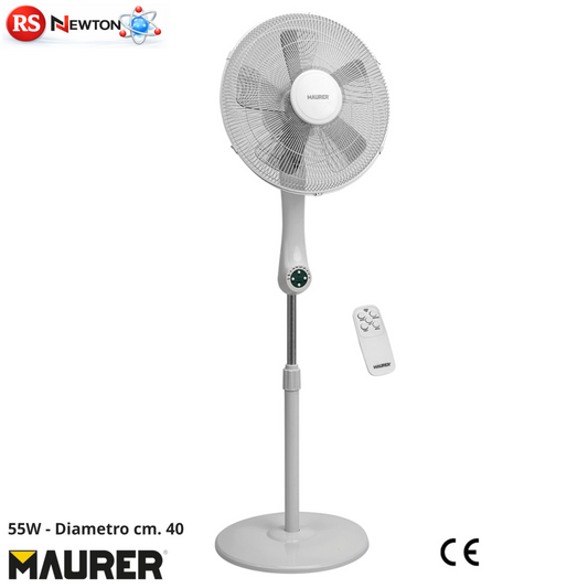VENTILATORE PIANTANA 40CM 55W 5 PALE SILENZIOSO TELECOMANDO TIMER OSCILLANTE VBS