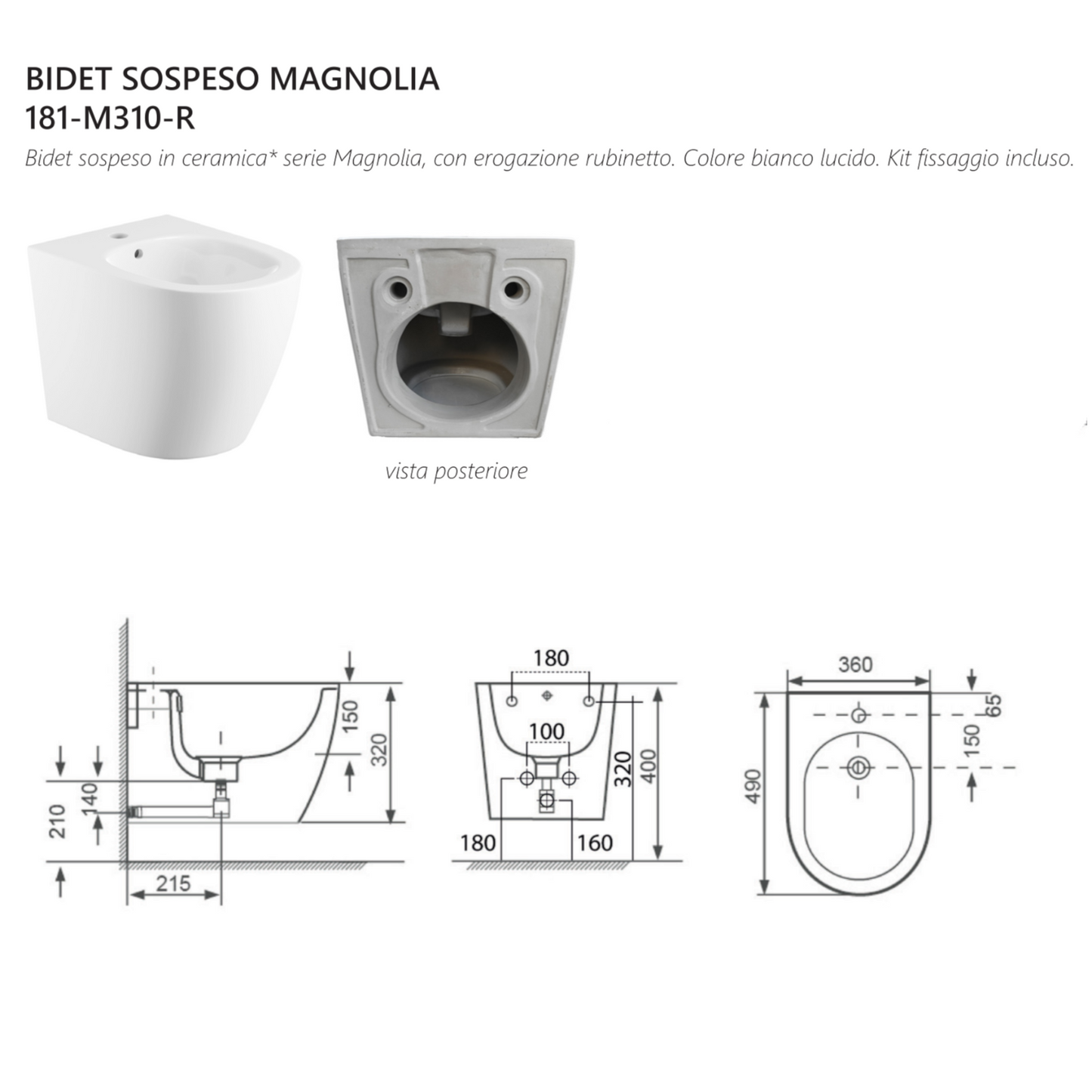 Sanitari Sospesi LINPHA MAGNOLIA Rimless Vaso WC Bagno Bidet Copri Water D.X