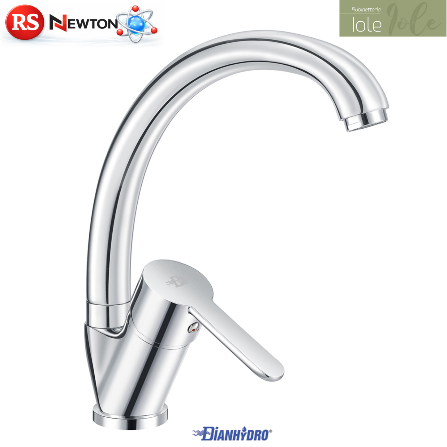 Miscelatore Rubinetto Lavello Cucina Canna Alta Ottone Cromato Serie IOLE D.X