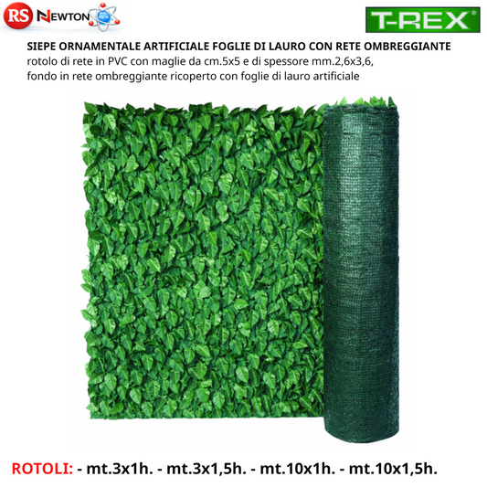 Siepe Artificiale Frangivista Foglie Di LAURO Con Rete Ombreggiante 3-10 mt G.F