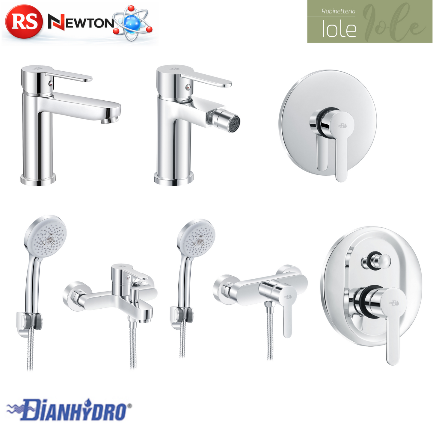 Rubinetto Miscelatore Bagno Lavabo Bidet Vasca Doccia Ottone Cromato IOLE D.X