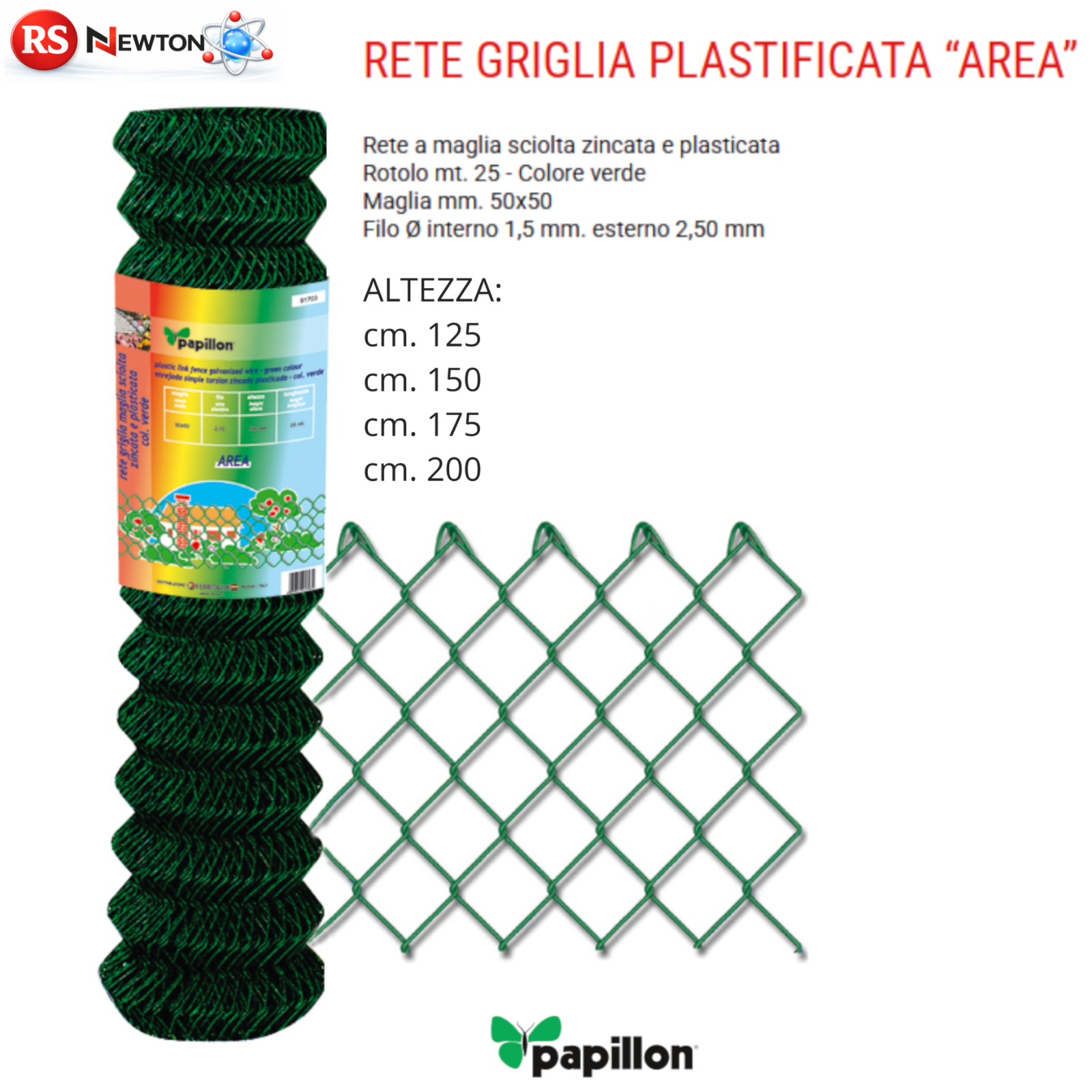 Rete Griglia Plastificata Verde 25 M Maglia Sciolta 50x50 Recinzione Zincata VBS