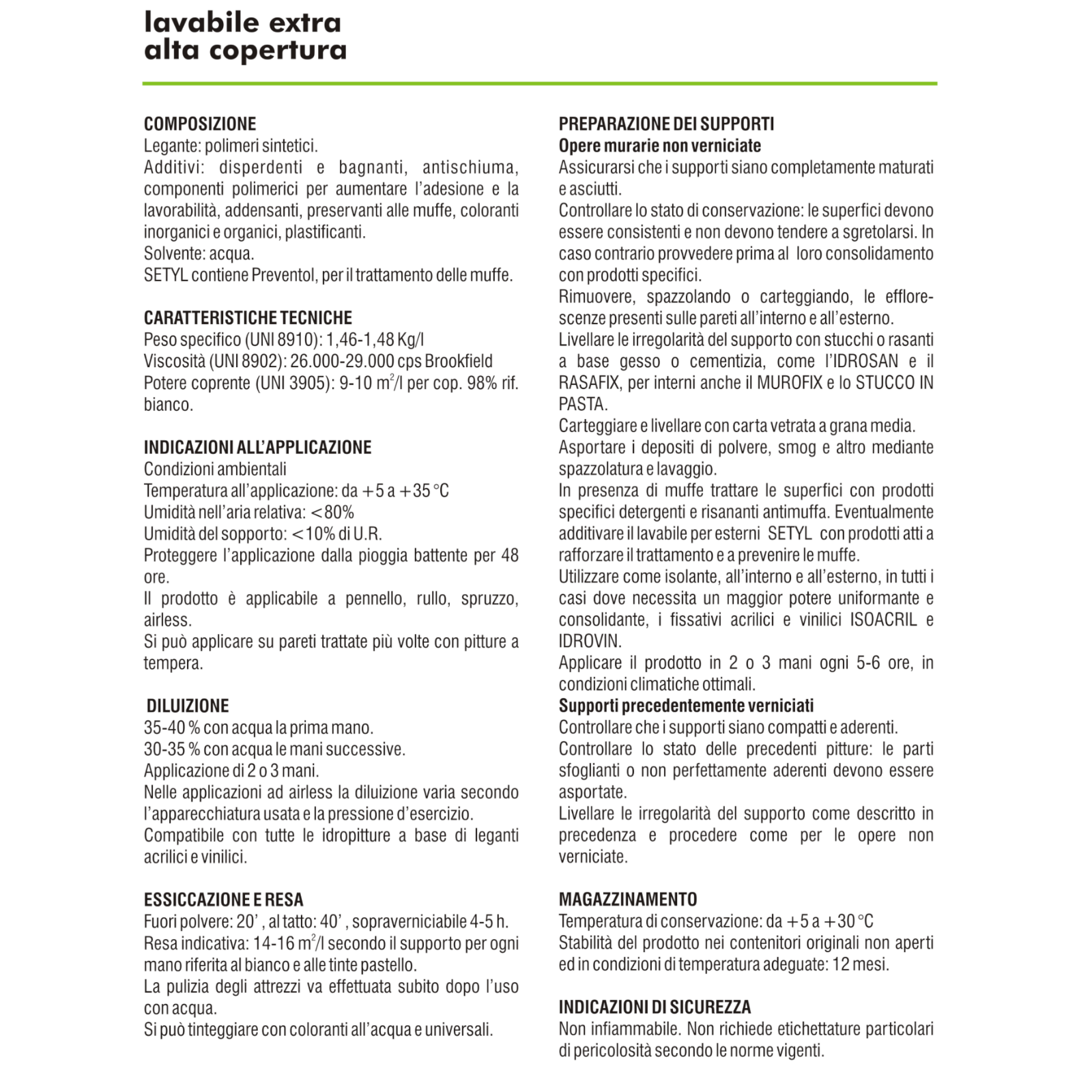 Pittura Lavabile Extra Coprente Alta Resa Interni Esterni Bianco Opaco SETJL I.D