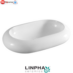 Lavabo Da Appoggio Bagno LINPHA 63x40cm in Ceramica Design Moderno Ovale D.X
