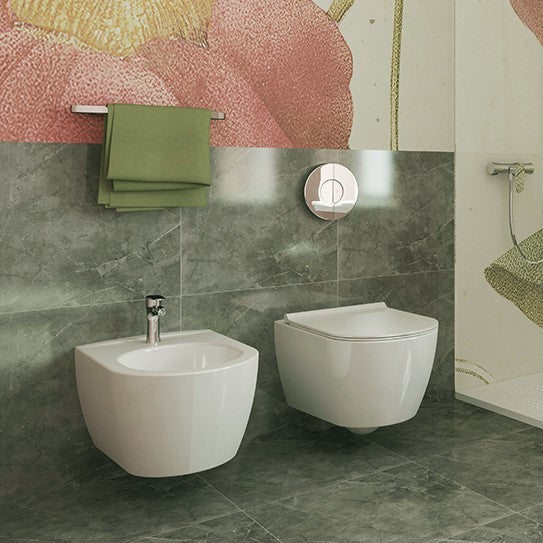 Sanitari Sospesi Bagno LINPHA Rimless WC Bidet Sedile Soft Close Bianco Nero D.X