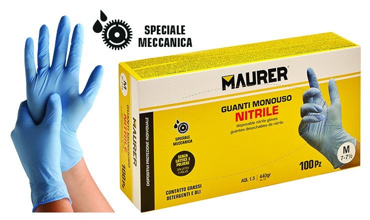 Guanti Nitrile Blu Monouso 100pz Anallergici Oli e Grassi Meccanica CAT III VBS