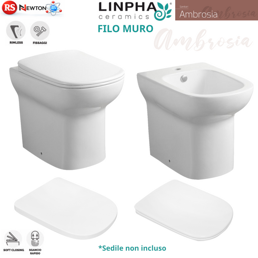Sanitari Filo Muro LINPHA Ambrosia Rimless Vaso WC Bagno Bidet Copri Water D.X