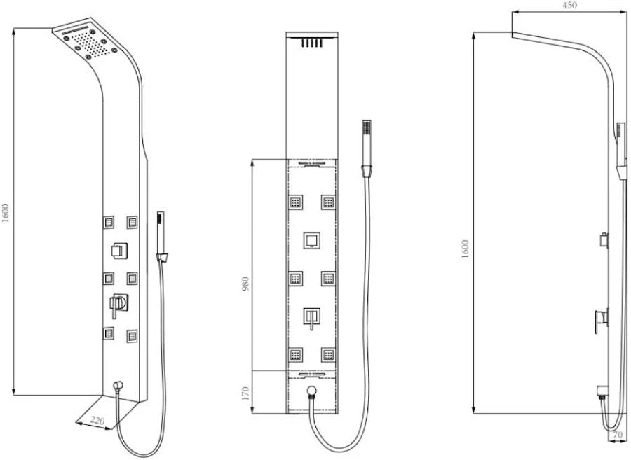 Doccia LED Cascata Colonna Acciaio Lucidato Inox AISI 304 Multifunzione D.X