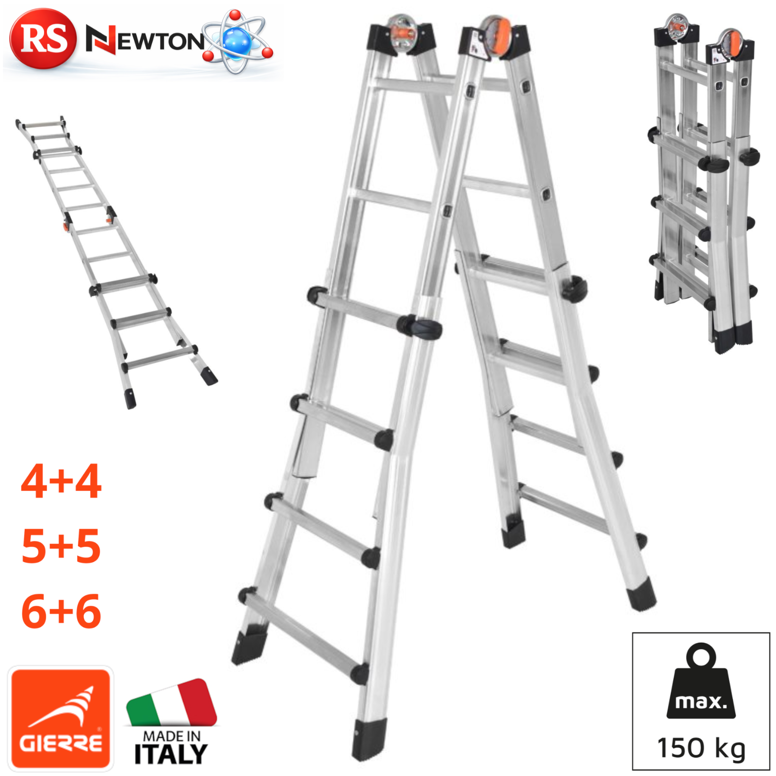 Scala Telescopica Multifunzione Alluminio GIERRE Basculante 150kg Made Italy G.F