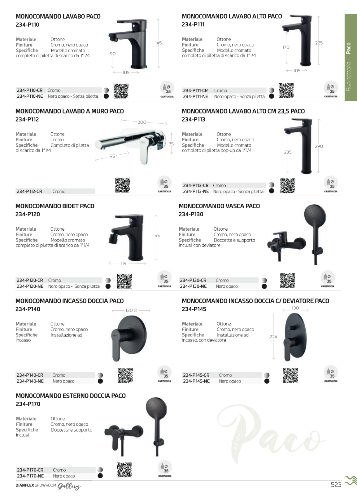 Rubinetto Miscelatore A Muro Moderno Bagno Lavabo Bidet Vasca Doccia Ottone D.X