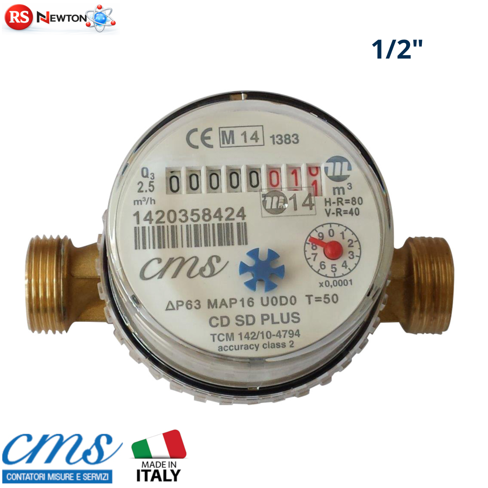 Contatore Acqua Calda 1/2" Super Dry MID DN15 Getto Unico Completo Raccordi D.X