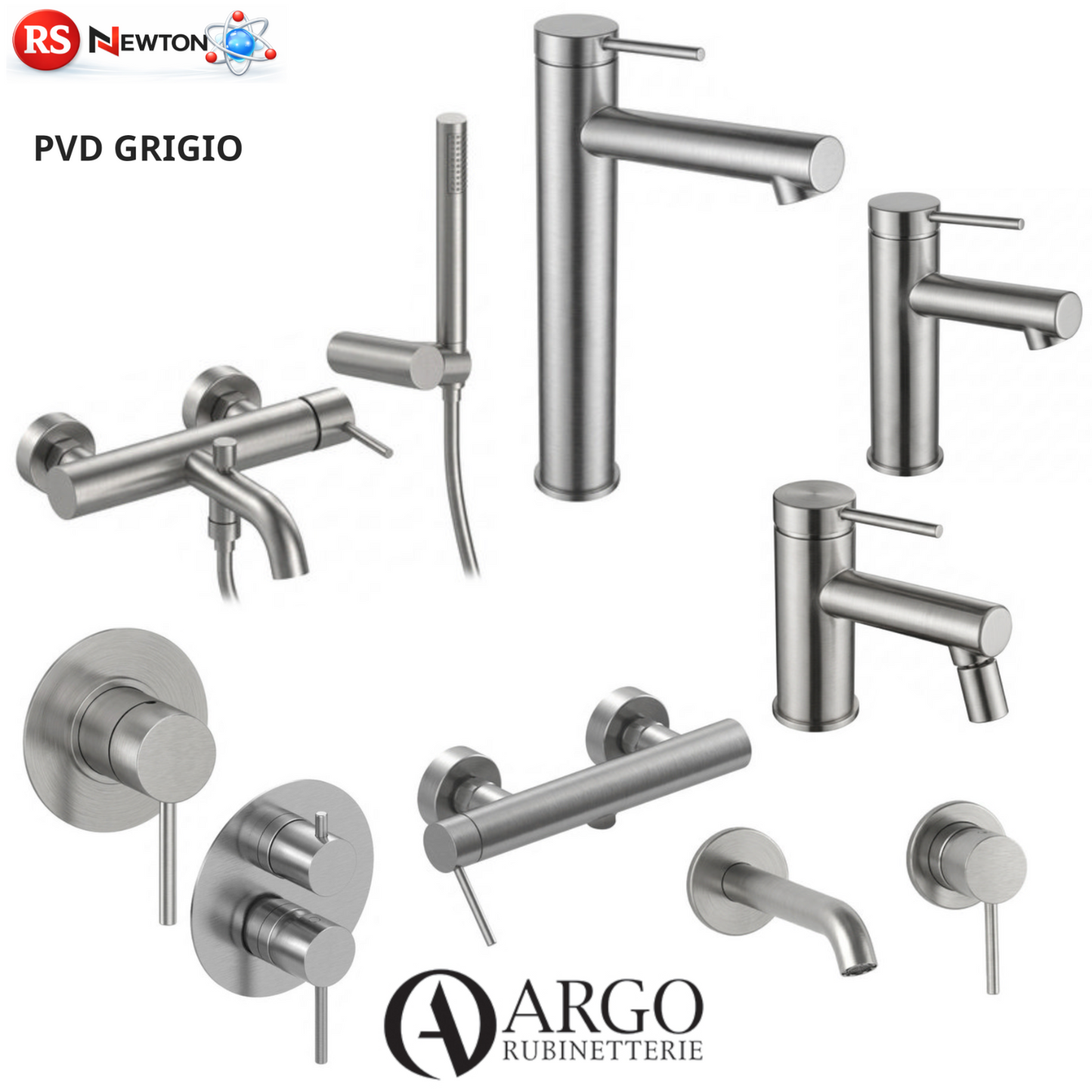 Miscelatore Rubinetto Bagno Lavabo Bidet Vasca Moderno Elegante PVD GRIGIO D.X