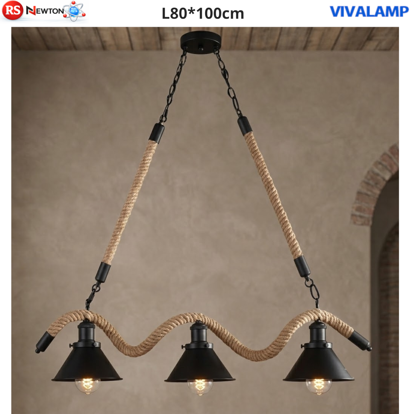Lampadario Corda Canapa Stile Vintage 5xE27 Industriale Rustico Loft Sospeso V.L