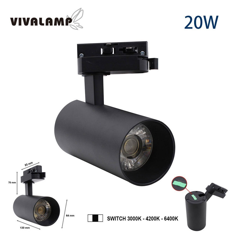Faretto LED Binario Nero Monofase 20W 1800lm CCT 3000K 4200K 6400K Negozio V.L