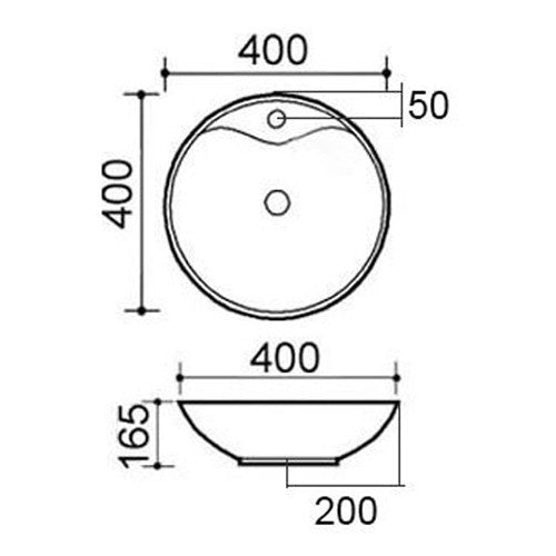 Lavabo Appoggio Rotondo Ø40 cm LINPHA in Ceramica con Troppo Pieno Moderno D.X