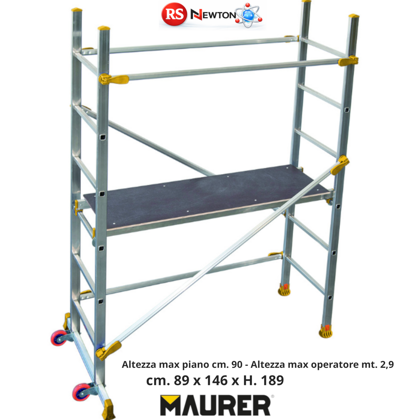 Trabattello Alluminio Smontabile con Ruote H 2,9 M Piattaforma 125x41cm 15Kg VBS