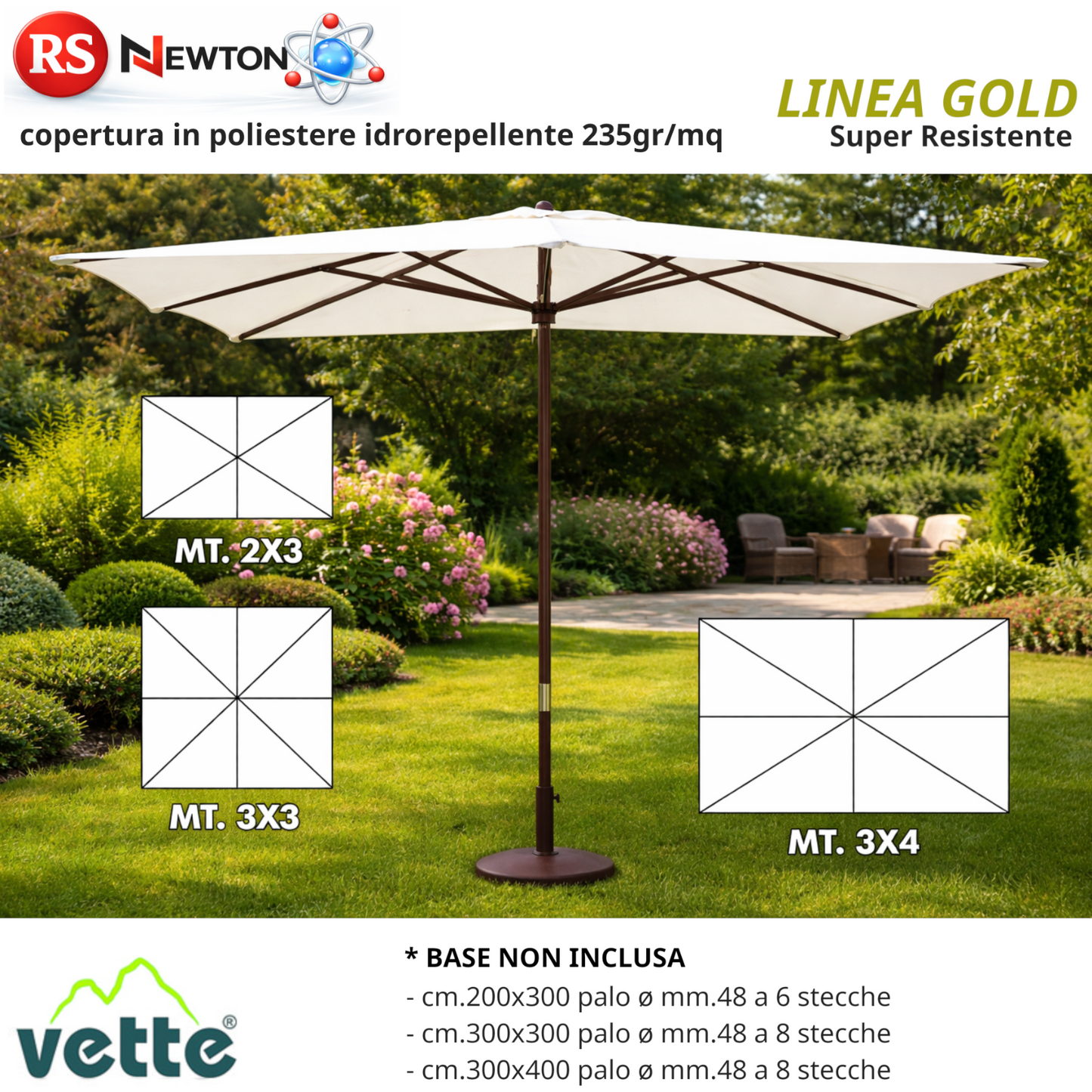 OMBRELLONE DA GIARDINO 2x3 3x3 3x4 M. Palo Ø48mm Top Bianco Super Resistente G.F