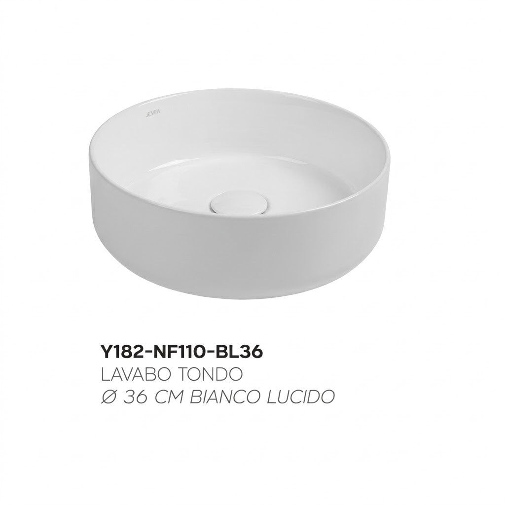 Lavabo Bagno Da Appoggio Rotondo NYMO Ø36cm Ceramica Moderno Ultra Sottile D.X