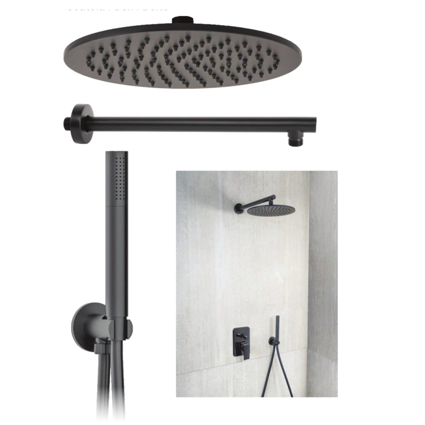 Set doccia Completo Soffione Doccino Tondo Inox AISI 304 Nero Cromo Satinato D.X
