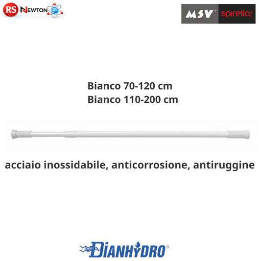 Bastone Per Tenda Doccia ACCIAIO INOX Asta Allungabile Telescopica Bianco D.X