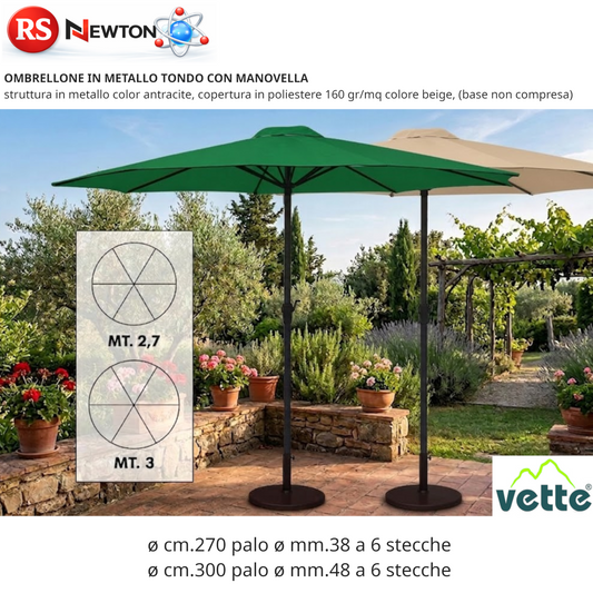 OMBRELLONE Da Giardino Patio Tondo 270 300 cm in Metallo Con Manovella G.F