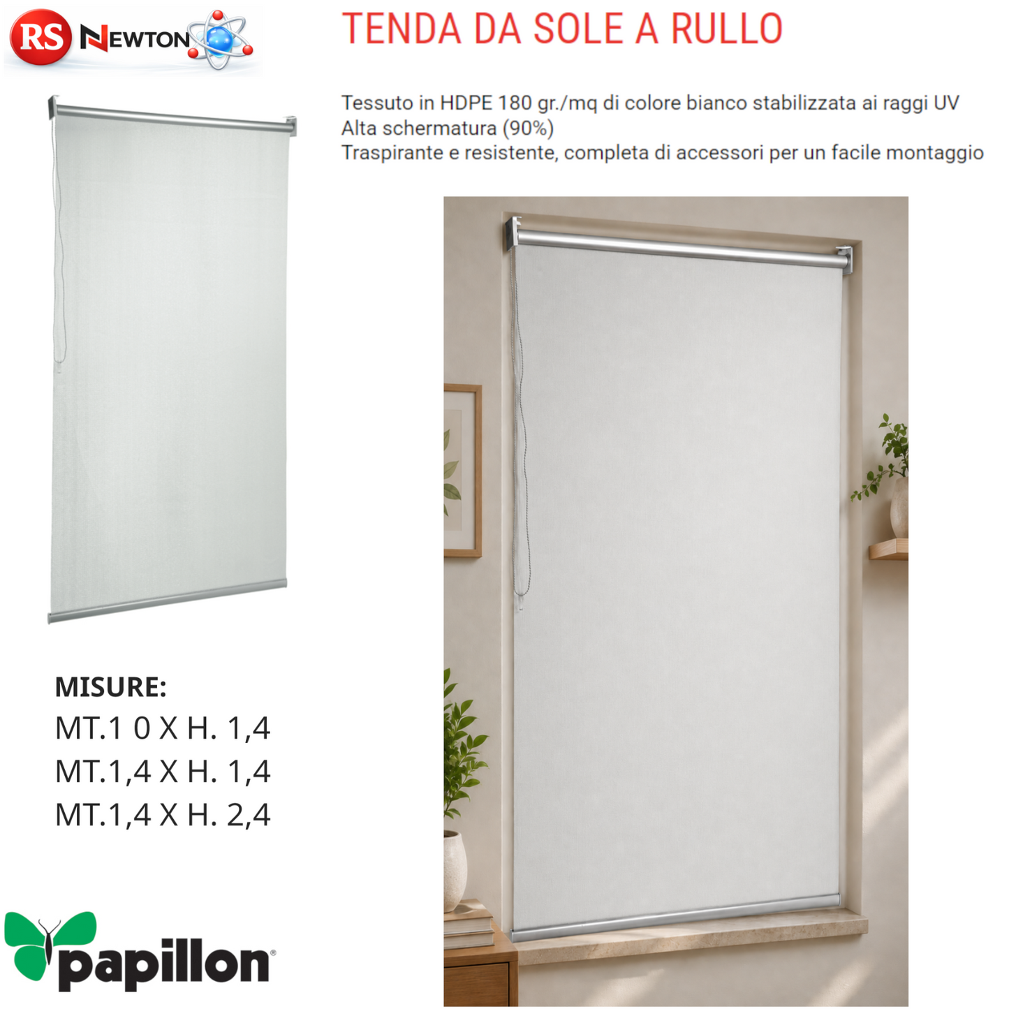 Tenda da Sole Rullo Bianca Finestra Balcone Giardino HDPE UV 90% Schermante VBS
