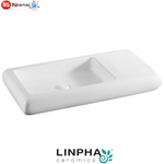 Lavabo ad Appoggio Rettangolare Bagno 80x42 LINPHA Ceramica Moderno Bianco D.X