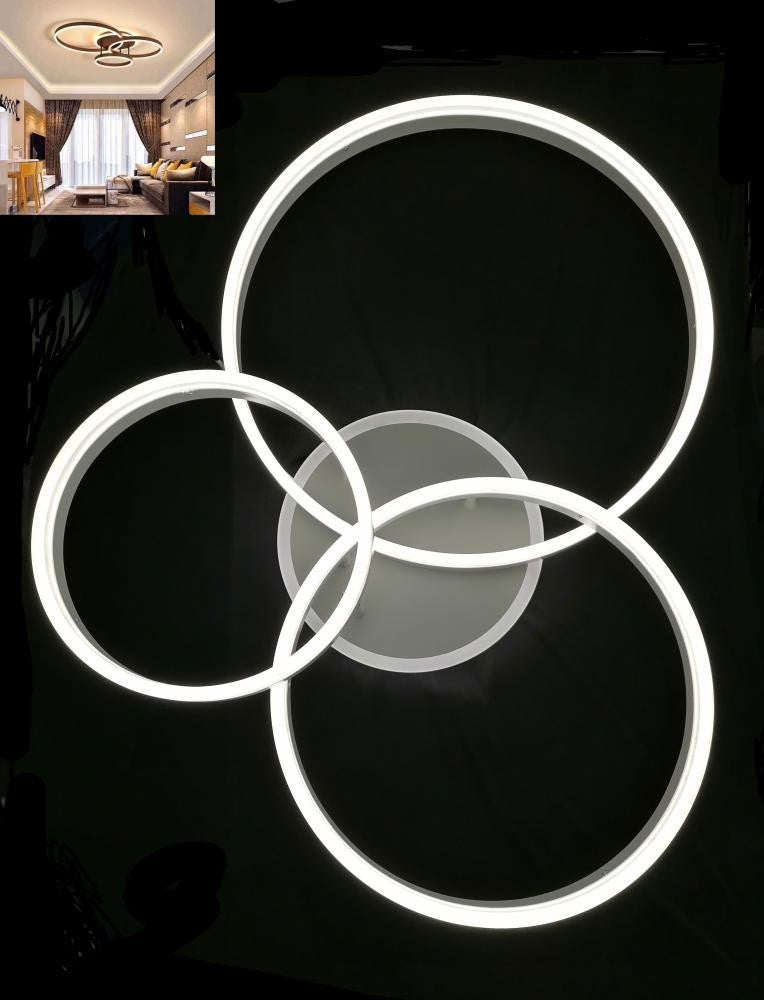 Lampadario LED Moderno 120W Dimmerabile Plafoniera Soffitto 3 Cerchi Bianco V.L